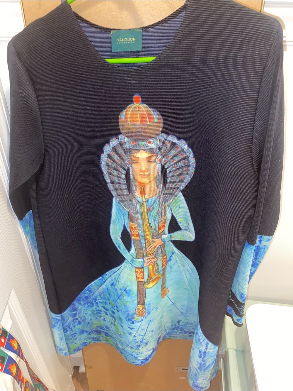Yalguun Black Tunic with Blue Artistic Center Print